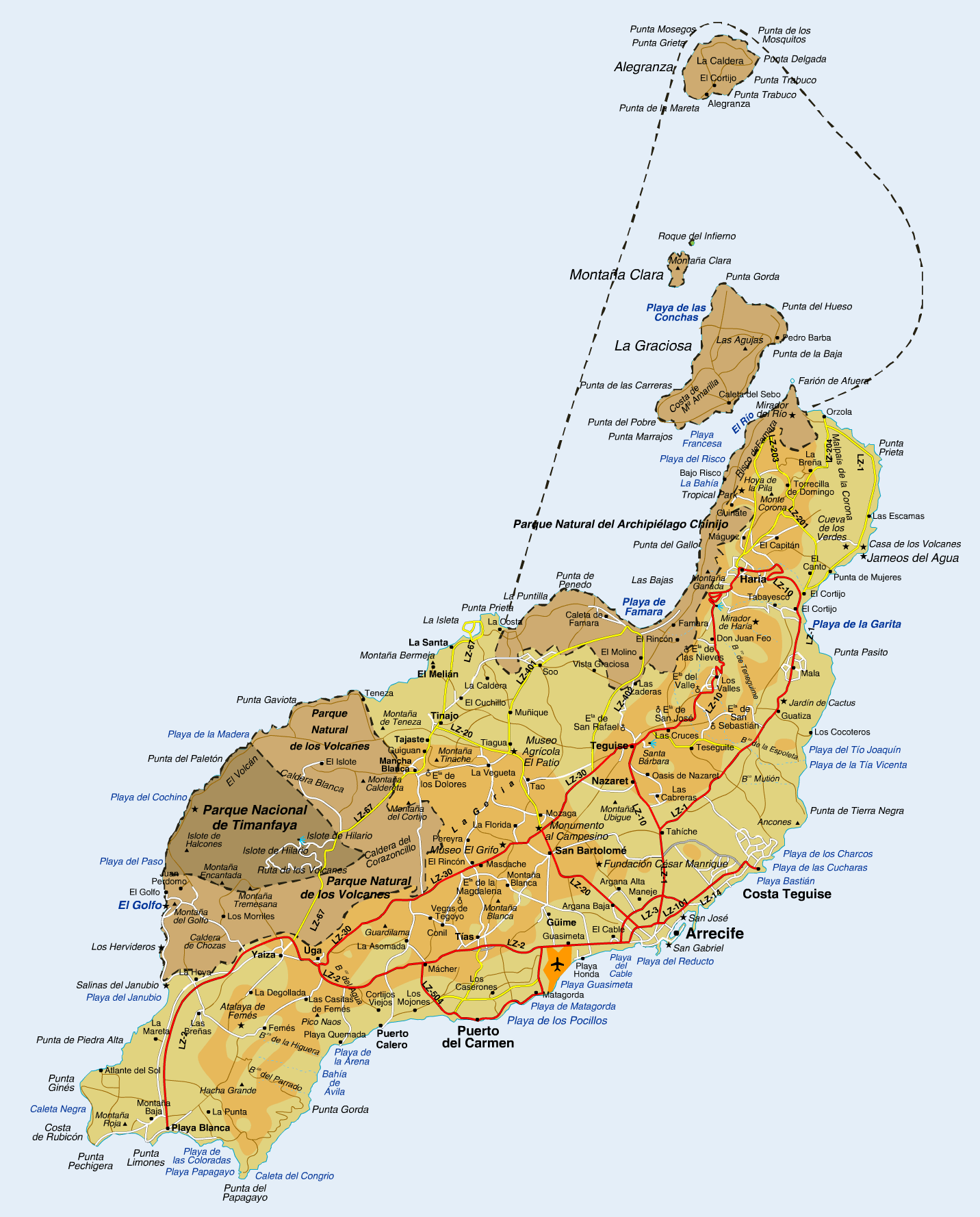Подробная карта острова Лансароте