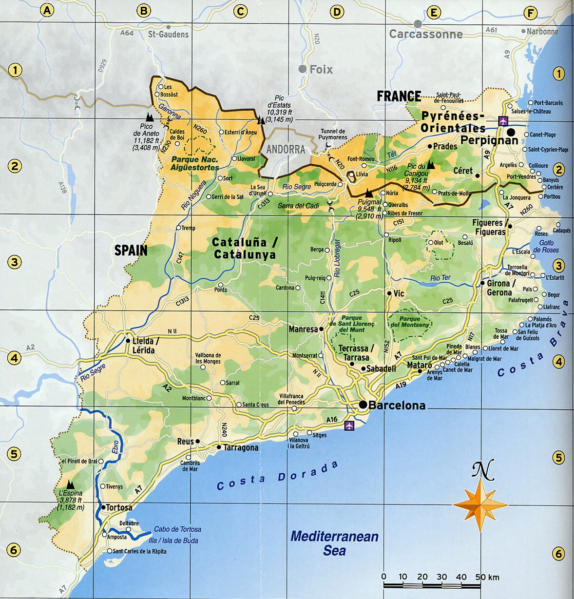Карта побережья Коста-Брава