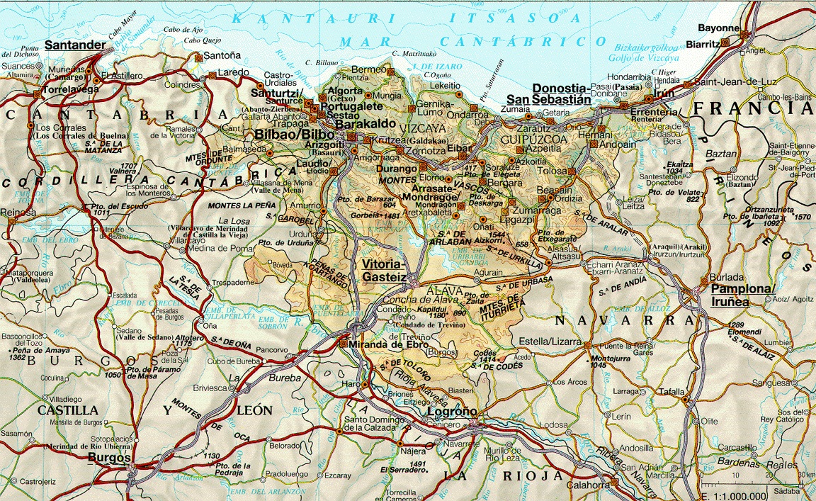 Подробная карта Страны Басков