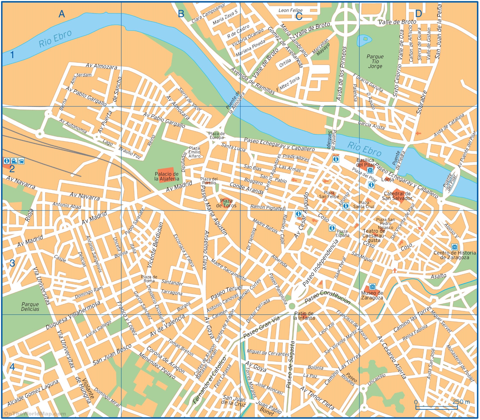 Подробная карта Сарагосы с достопримечательностями